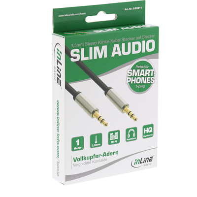 InLine® Basic Slim Audio Cable 3.5mm M/M, Stereo, 1m (Produktbild 1)