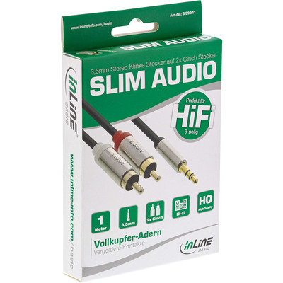 InLine® Basic Slim Audio Kabel Klinke 3,5mm ST an 2x Cinch ST, 1m (Produktbild 1)