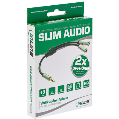InLine® Basic Slim Audio Y-Kabel 3,5mm Klinke ST an 2x BU, 0,15m (Produktbild 1)