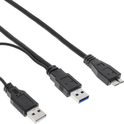 InLine® USB 3.2 Gen.1 Y-Kabel, 2x A an Micro B, schwarz, 1,5m (Produktbild 1)
